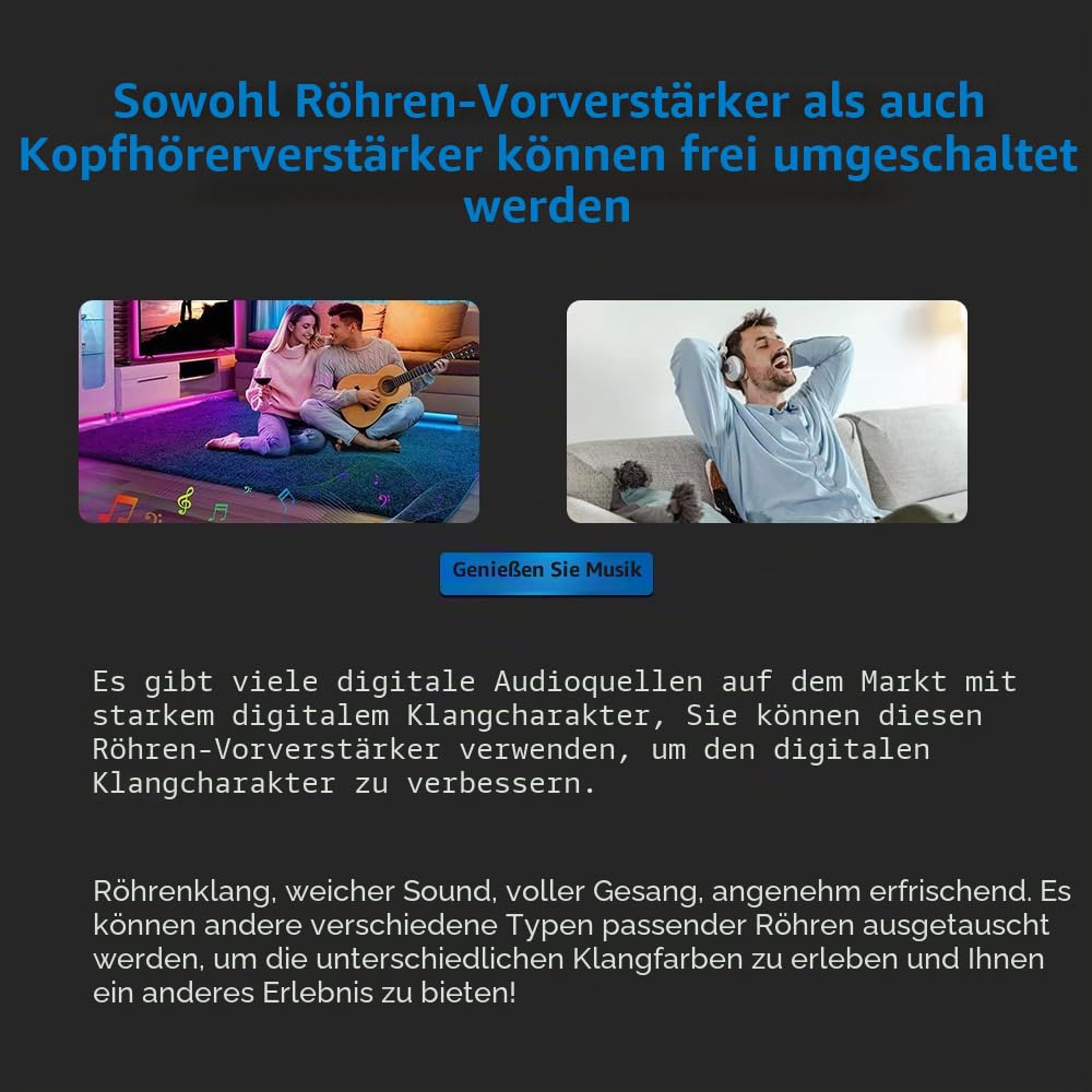 KGUSS FX-Audio- TUBE-05 HiFi Vakuum 12AU7 Röhren Kopfhörerverstärker Bass Höhen EQ Vorverstärker, für 30-600Ω Kopfhörer, mit Fernbedienung