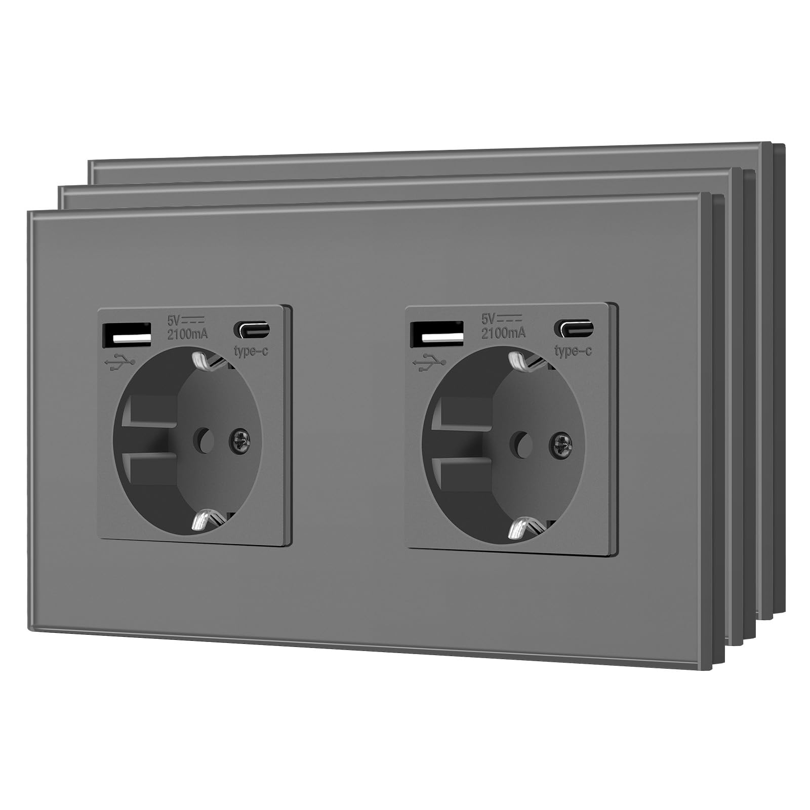 BSEED Enchufe de Pared con USB C,Enchufes Dobles Empotrados con Cristal,Toma de Corriente,Seguridad infantil,Fácil de Instalar,M Serie,2 Enchufes con USB y Tipo C,157mm Blanco — view 113