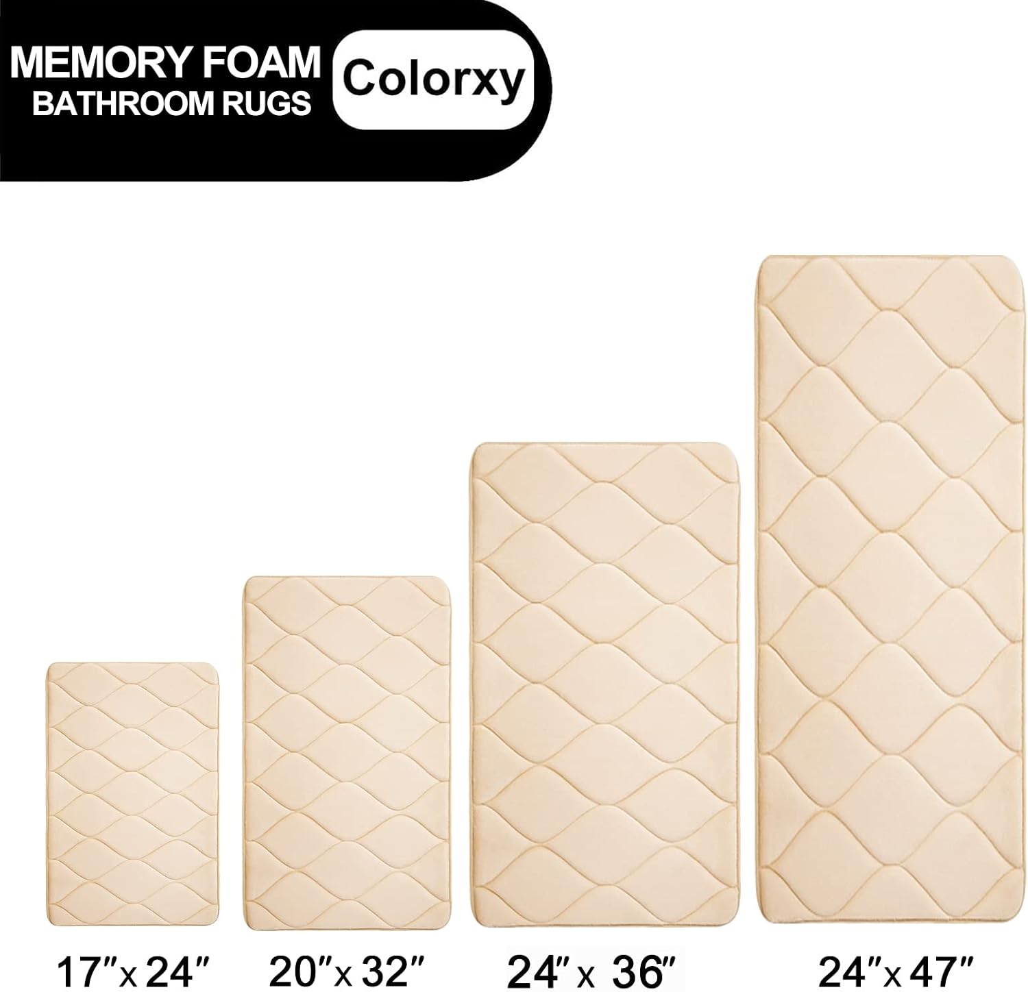 Colorxy Memory Foam Bathroom Rugs, Ultra Soft & Non-Slip Bath Mat, Water Absorbent and Machine Washable Shower Bath Runner Rug for Kitchen Bathroom Floor Carpets, 24"x36", Beige : Home & Kitchen
