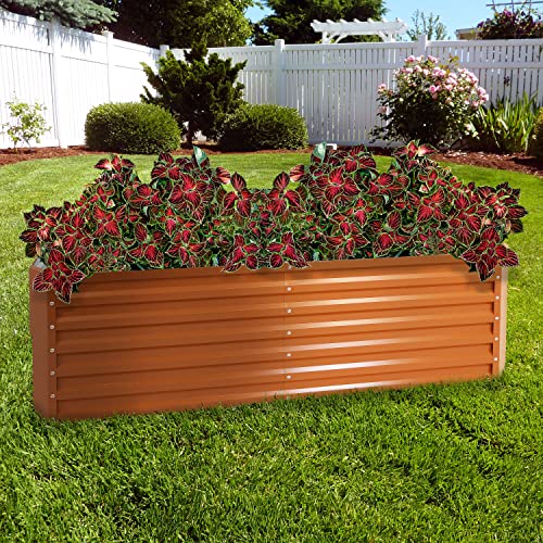 Sunnydaze Rectangular Raised Garden Bed - Pre-Painted Galvalume Steel Vegetable Or Flower Bed Kit - Large Backyard Planter Box - 71" - Brown #TOP1