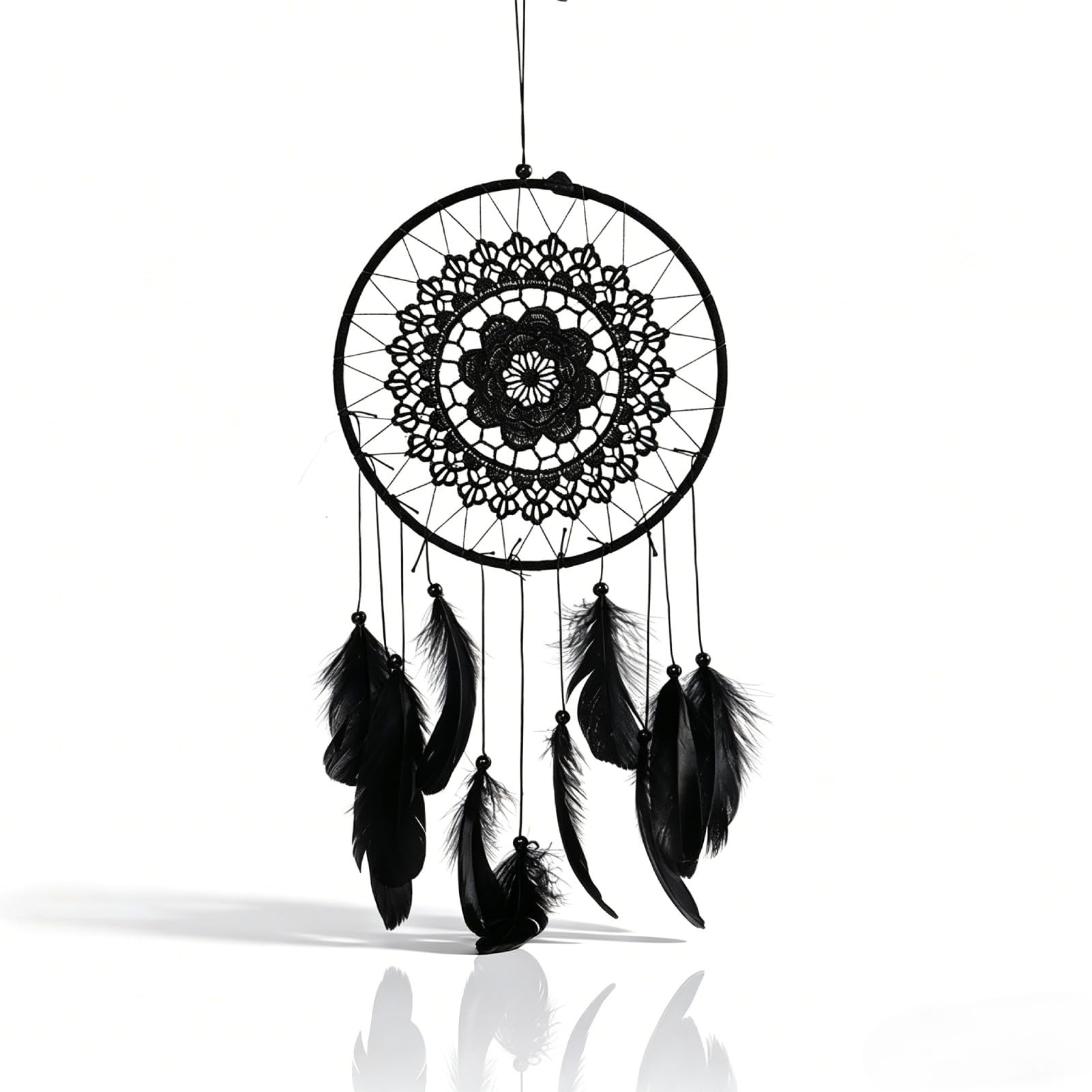 Dreamcatcher Noir Plumes Ornement Murale Décoration Chambre