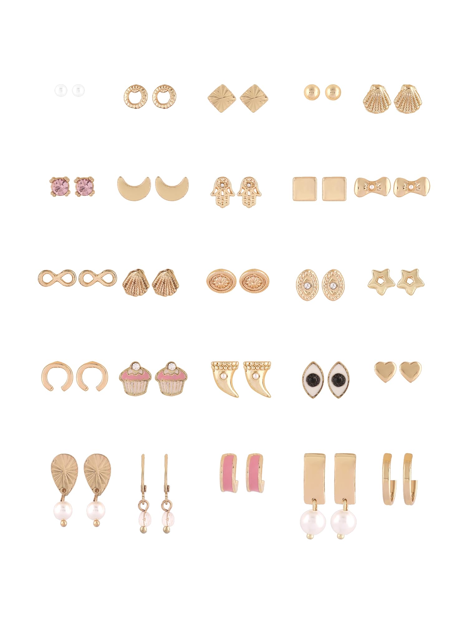 Zaveri Pearls Set of 25 Gold Tone Classy Contemporary Studs Drops & Semi Hoops Earring For Women-ZPFK16688 (B0CKZCJ4NX) Amazon Price History, Amazon Price Tracker