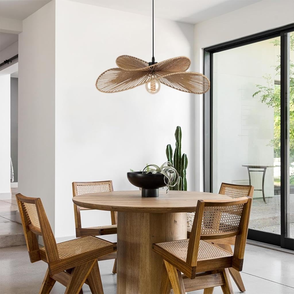 Gran Lámpara Colgante De Ratán Tejida A Mano Forma Ondulada Diseño De Doble Capa Estilo Boho Wabi Sabi Costero Altura Regulable De Material Natural Para Salón Comedor Dormitorio Cocina