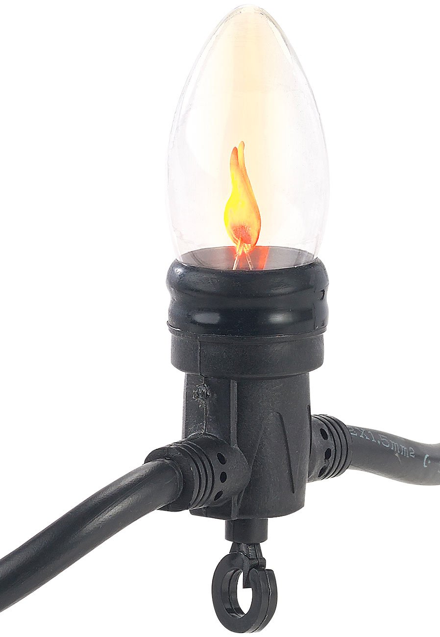 Lunartec Lagerfeuer Lichterkette: 2er-Set Deko-Lichterketten, 10 Glühbirnen in Flammen-Optik, IP44, 4,2m (LED Lichterkette Flammeneffekt, Flammeneffekt außen, Band)