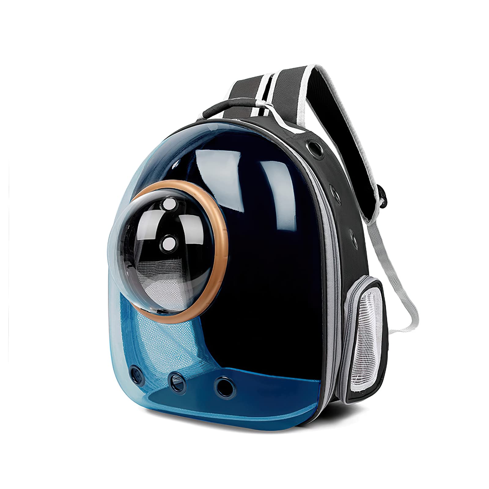 Galatée Zaino Per Gatti Bubble Trasparente Impermeabile Capsula Ventilata Nero Copertina Azzurra