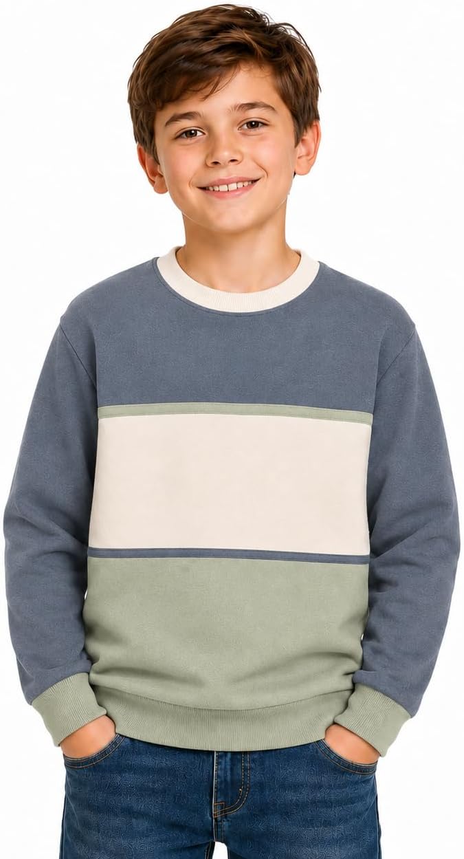 Bienzoe Boy Color Block Sweatshirt: Crewneck Soft Knit Pullover | School Days, Casual Wear, Weekend Outings, Family Gatherings, Travel Days, Easy Matching, Designed For Growing Kids Aged 6-13