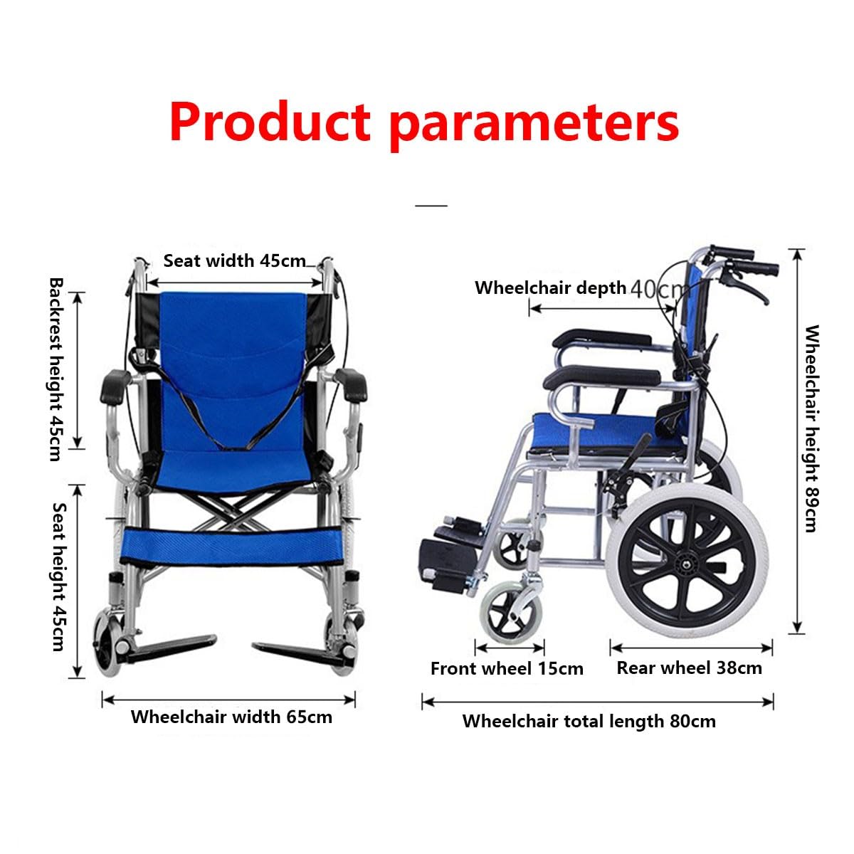 Sillas De Ruedas Plegable Ligera De Paseo para Ancianos,Silla De Ruedas Plegable Ligera Autopropulsable,Sillas De Ruedas para Adultos,Ancho 46 Cm,Fácil Plegado,con Frenos,Ligera E