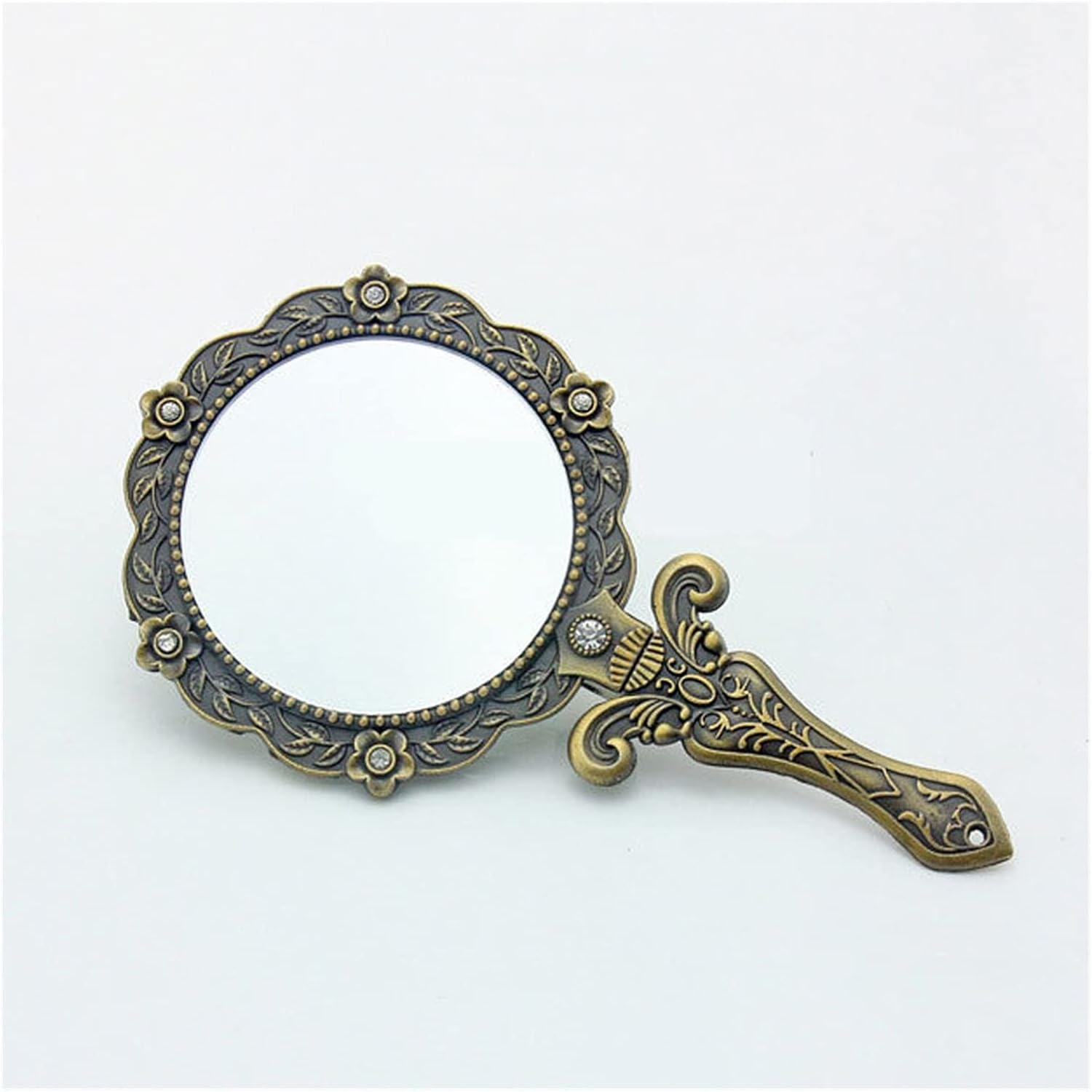 Folding Metal Mirrors Women Handheld Long Handle Makeup