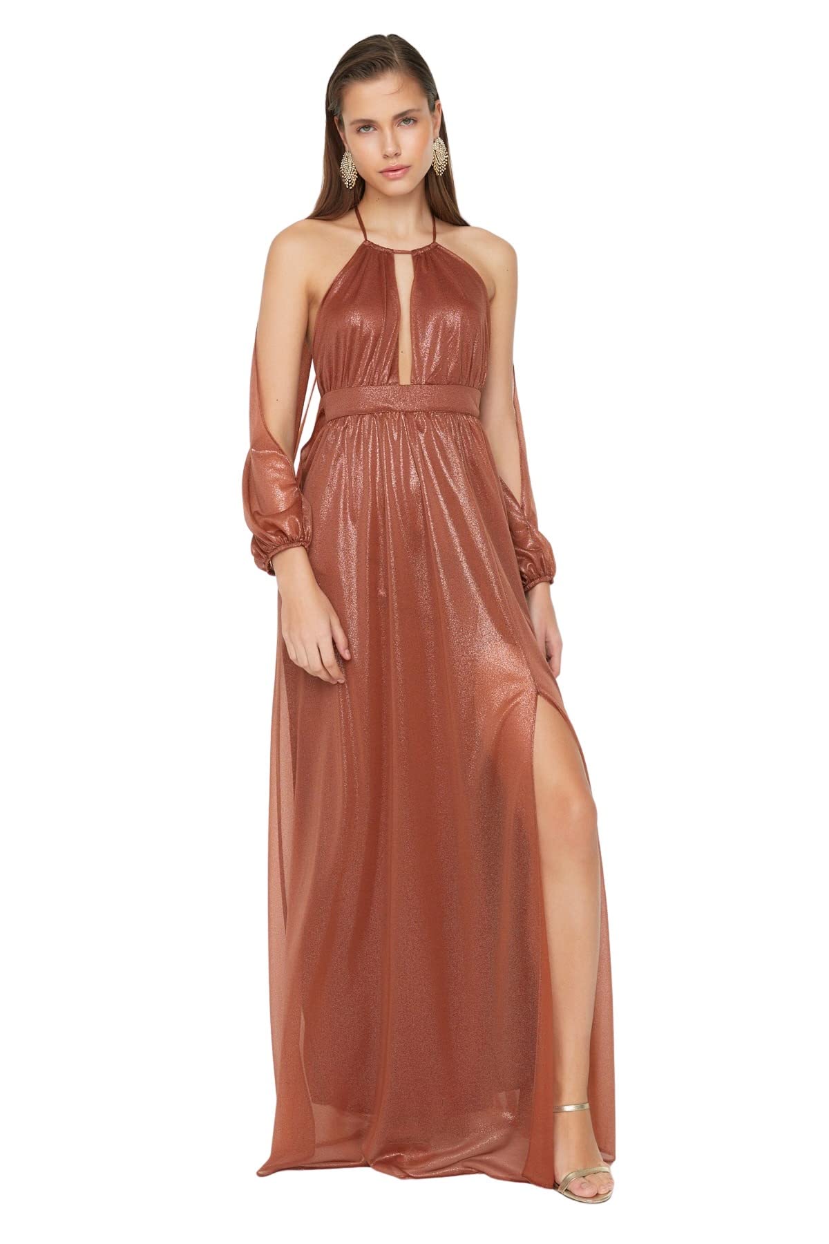 Trendyol Women Maxi Skater Regular Woven Evening Dress Brown