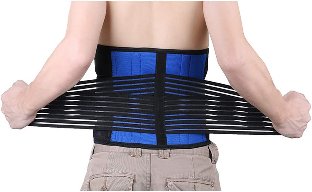 EagleUS Deluxe Neoprene Double Pull Lumbar Lower Back Support Brace Exercise Belt Black Blue