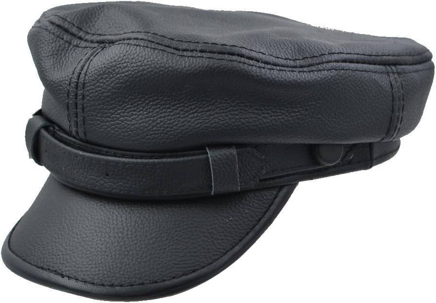 Men's Leather Greek Fisherman Sailor Fiddler Driver Hat Flat Cap