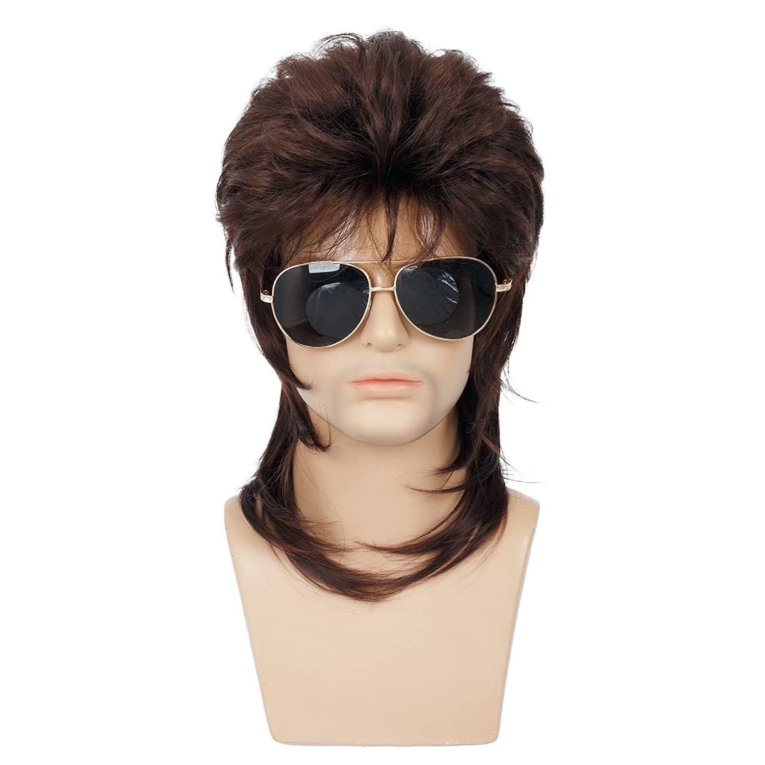 Déguisement Mulet Années 70-80 - Perruque Brun + Lunettes + Barbe + Collier - Pour Cosplay, Fête, Halloween