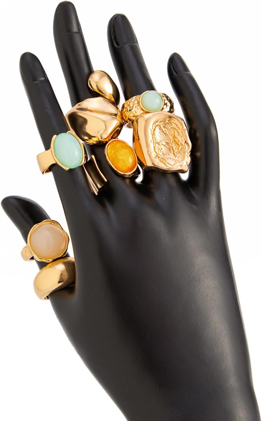 Vintage Chunky Gold Statement Rings Set for Women Colorful Acrylic Stone Stackable Knuckle Rings Unique Thick Dome Geometric Non Tarnish Ring Pack - Image 8