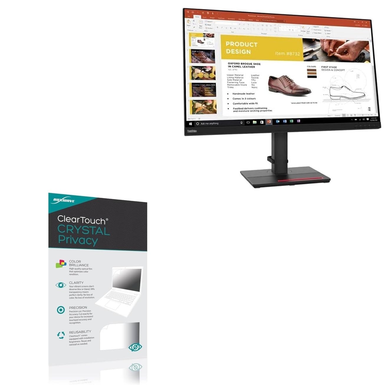 BoxWave Screen Protector Compatible with Lenovo ThinkVision P32p-20 - ClearTouch Crystal Privacy (2-Pack), Privacy Screen Protector Flexible Film Clear