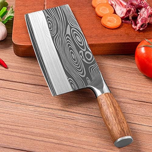 Meat Cleaver,Cleaver Knife, Germany Stainless Steel Kitchen Knife Chef Slicing Meat Cleaver 4Cr14mov Laser Damascus Pattern Knives Cooking Tools