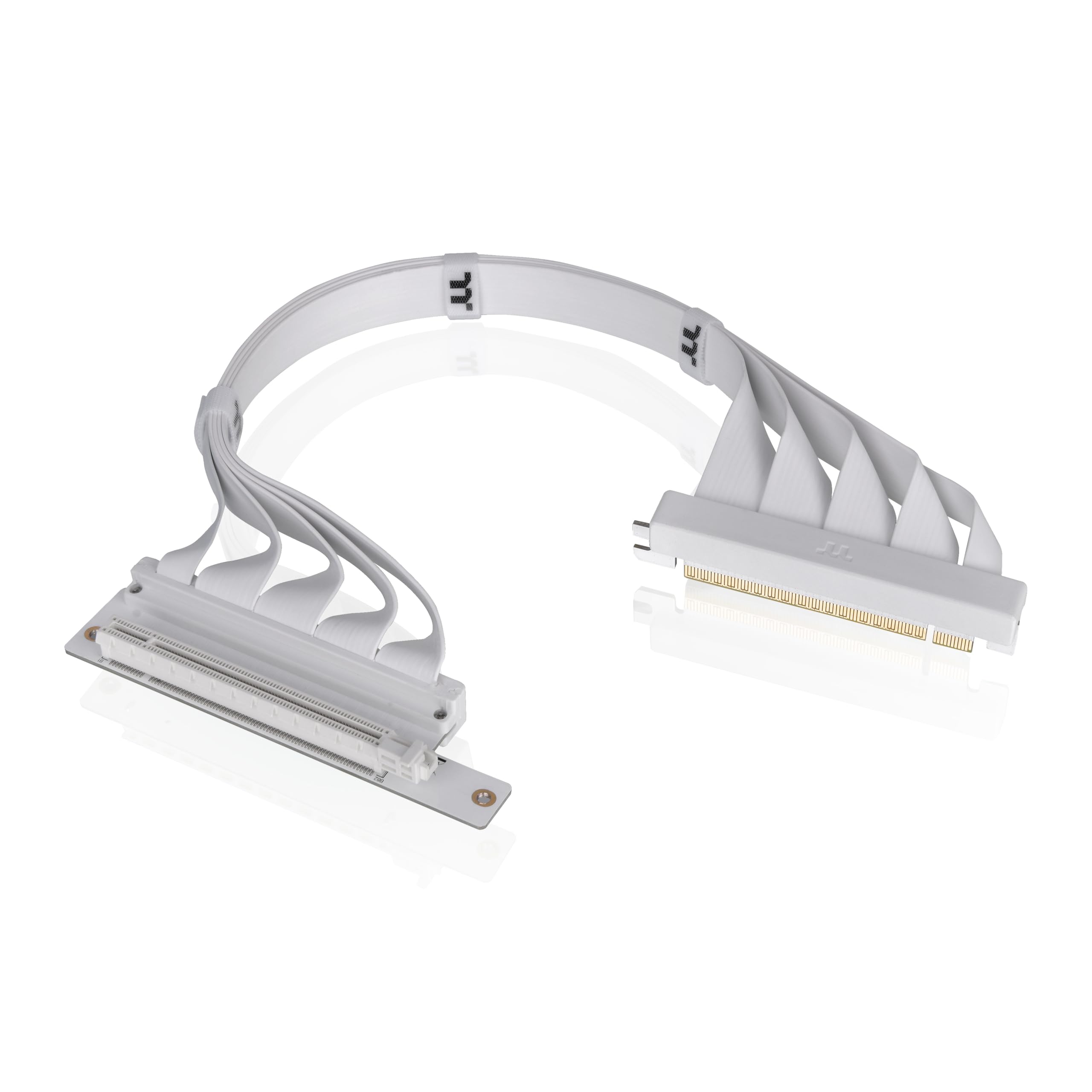Thermaltake Cavo riser PCIe 4.0 con connettori a 90°; bianco; trasmissione ad alta velocità da 16 Gbps; 400 mm; schermatura EMI; AC-077-CO6OTN-C1; 3 anni di garanzia