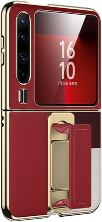 YUANSHXM-Ultrathin Case for Huawei Pura X, Genuine Leather Electroplated Heavy Duty Protection Case with Kickstand Light Luxury Shockproof Cover PuraX,Red