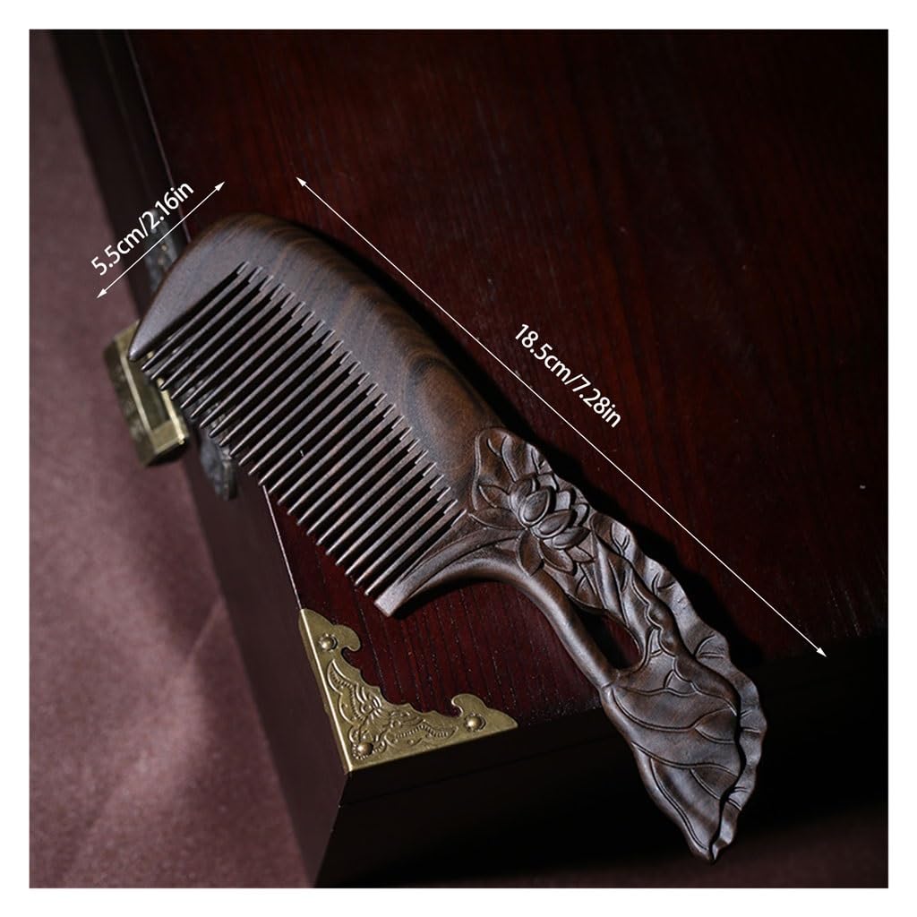 Peruka Grzebień Carved Portable Comb Solid Wood Styling Comb With Handle Long Hair Comb Suitable for All Hair Types Duże grzebienie do włosów