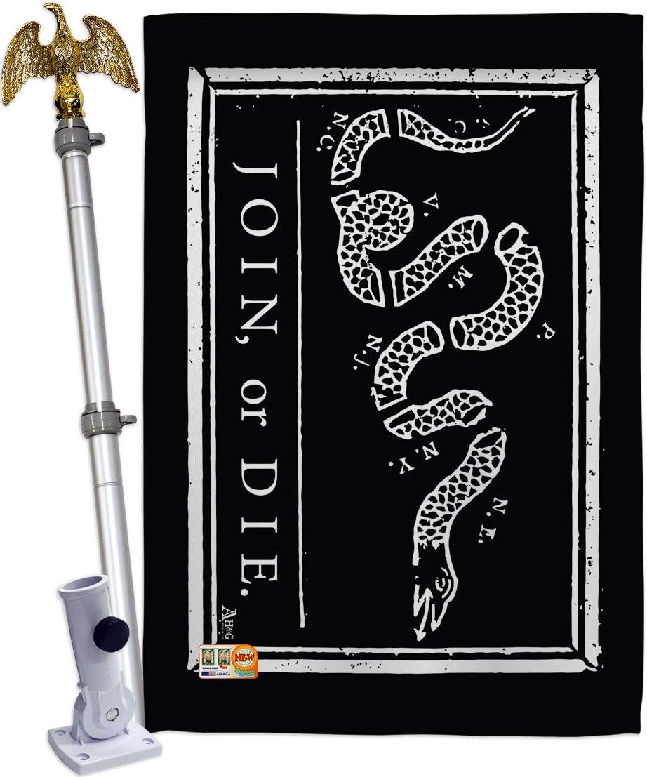 Black Join Or Die House Flag Americana US Historic July Memorial Veteran Independence United State American Small Decorative Gift Yard Banner Double-Sided Made In USA 28 X 40