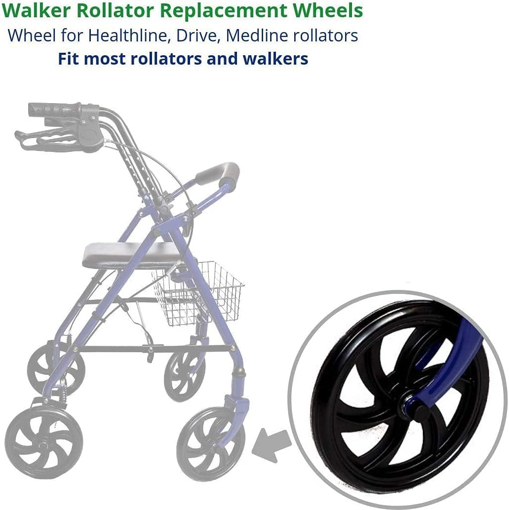 Walker Rollator Replacement 7.5" Wheels Black (1pis) (Rear 1) : Health & Household