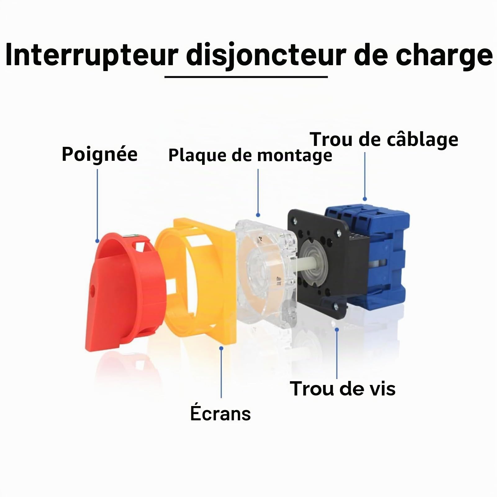 LiebeWH Interrupteur isolateur à 4 pôles, 32 A, 440 V, 2 positions Cam ON/OFF, mécanique, rotatif, contacts argentés, montage sur panneau