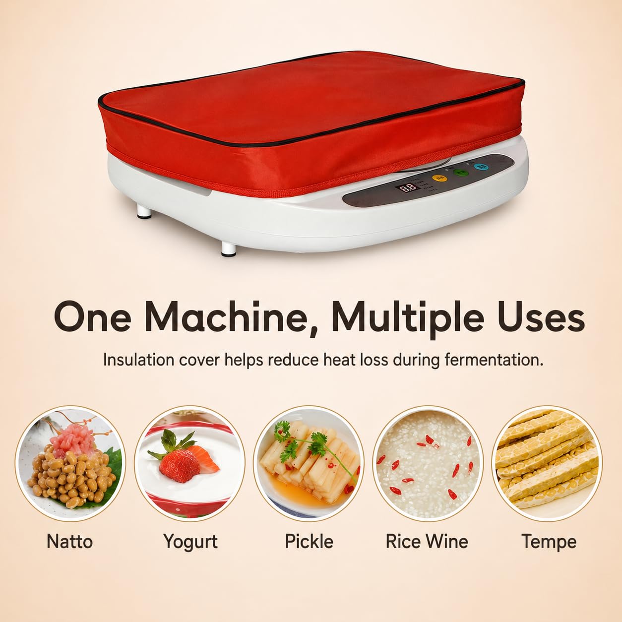 Fermentador eléctrico automático de natto de 3,5 L, de acero inoxidable con control inteligente para producción de natto, yogur y tempeh
