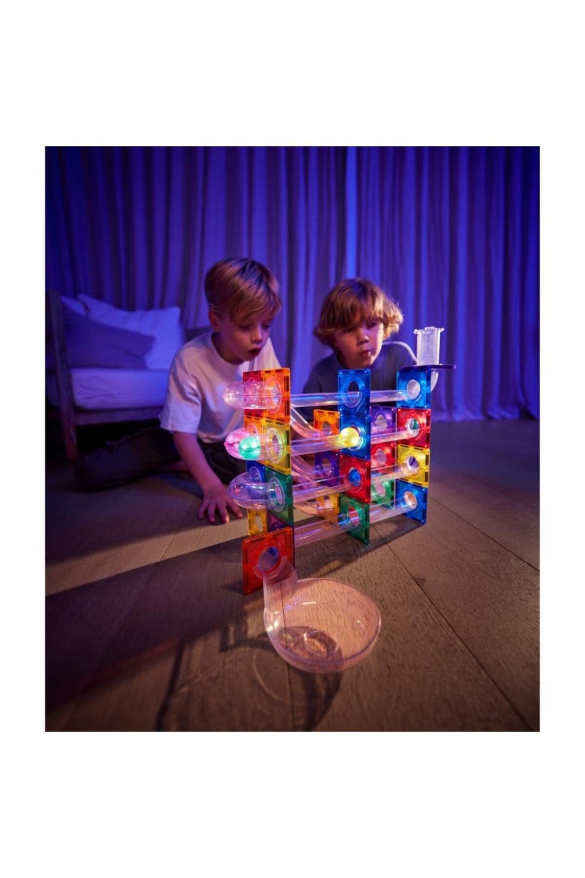 Kugelbahn-Lichteffekt-Bausatz in Knallfarben 100 Teile, langlebiges Magnetspielzeug mit Licht, Robustes Lernspielzeug, erweiterbare Sets, für Kinder ab 3 Jahren
