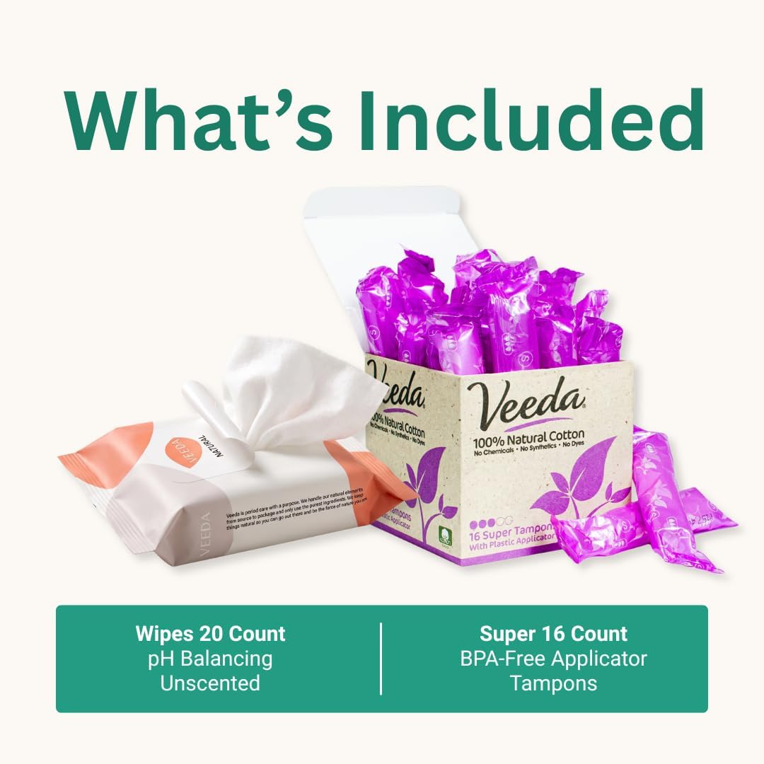 Veeda Feminine Care Bundle: Super Cotton Tampons + Wipes, 36 Count image 2