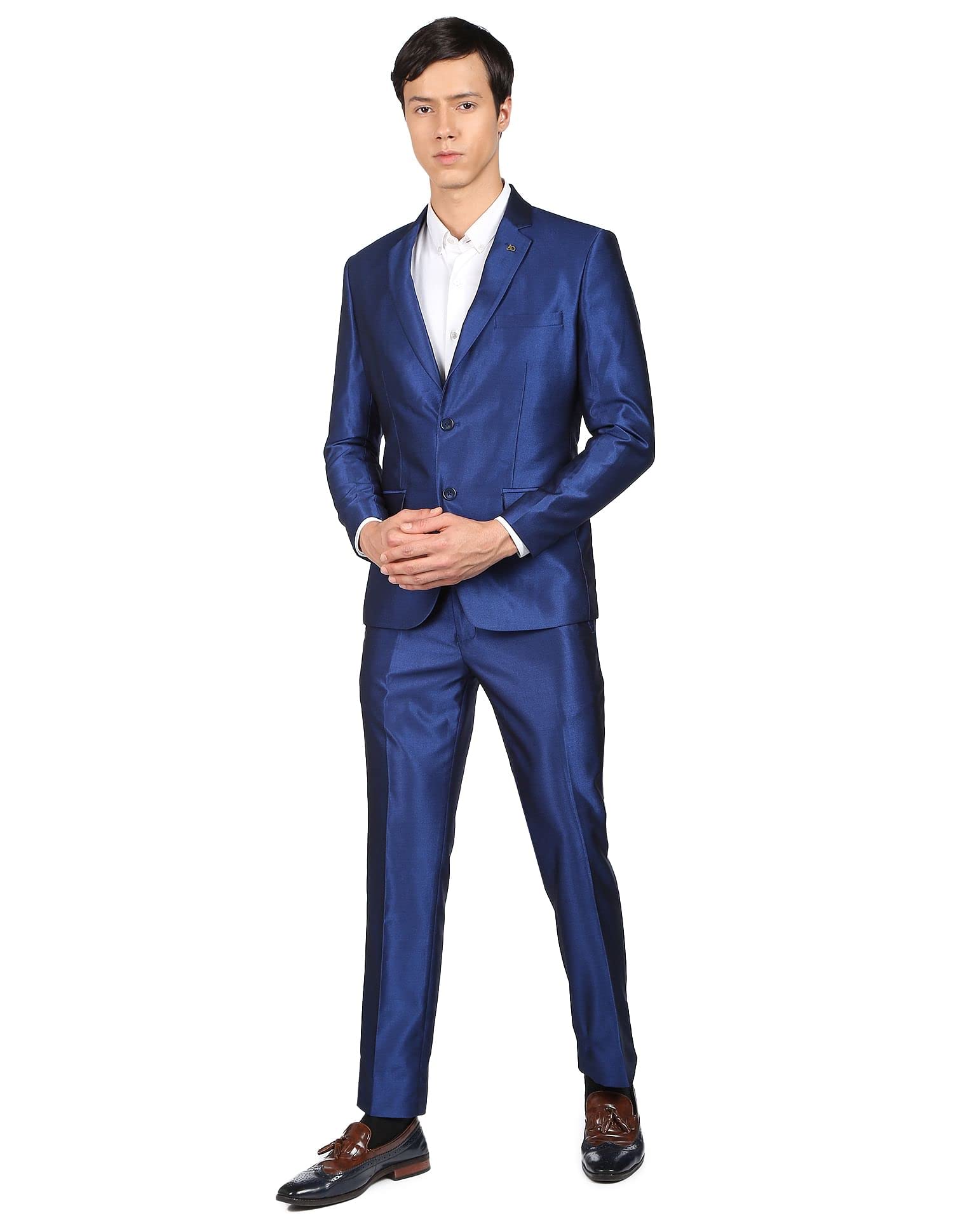 arvind Men Royal Blue Single Breasted Two Piece Suit-picture-22