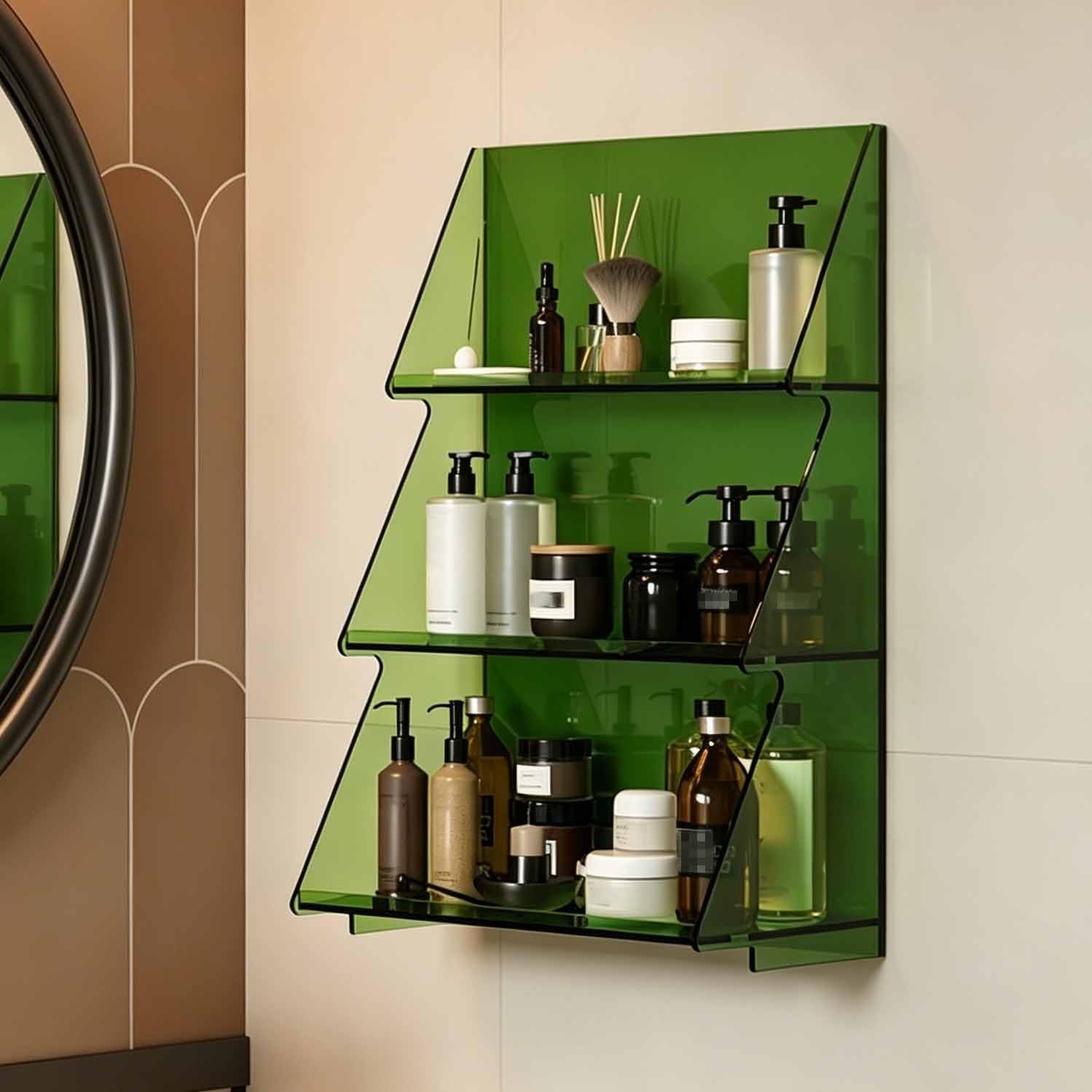 Dalumian 3-tier Wall Mounted Acrylic Storage Rack, Space-Saving Invisible Wall Shelves, Perfume Organizer Floating Shelf for Bedroom, Living Room, Kitchen, Bathroom Decor(Green)