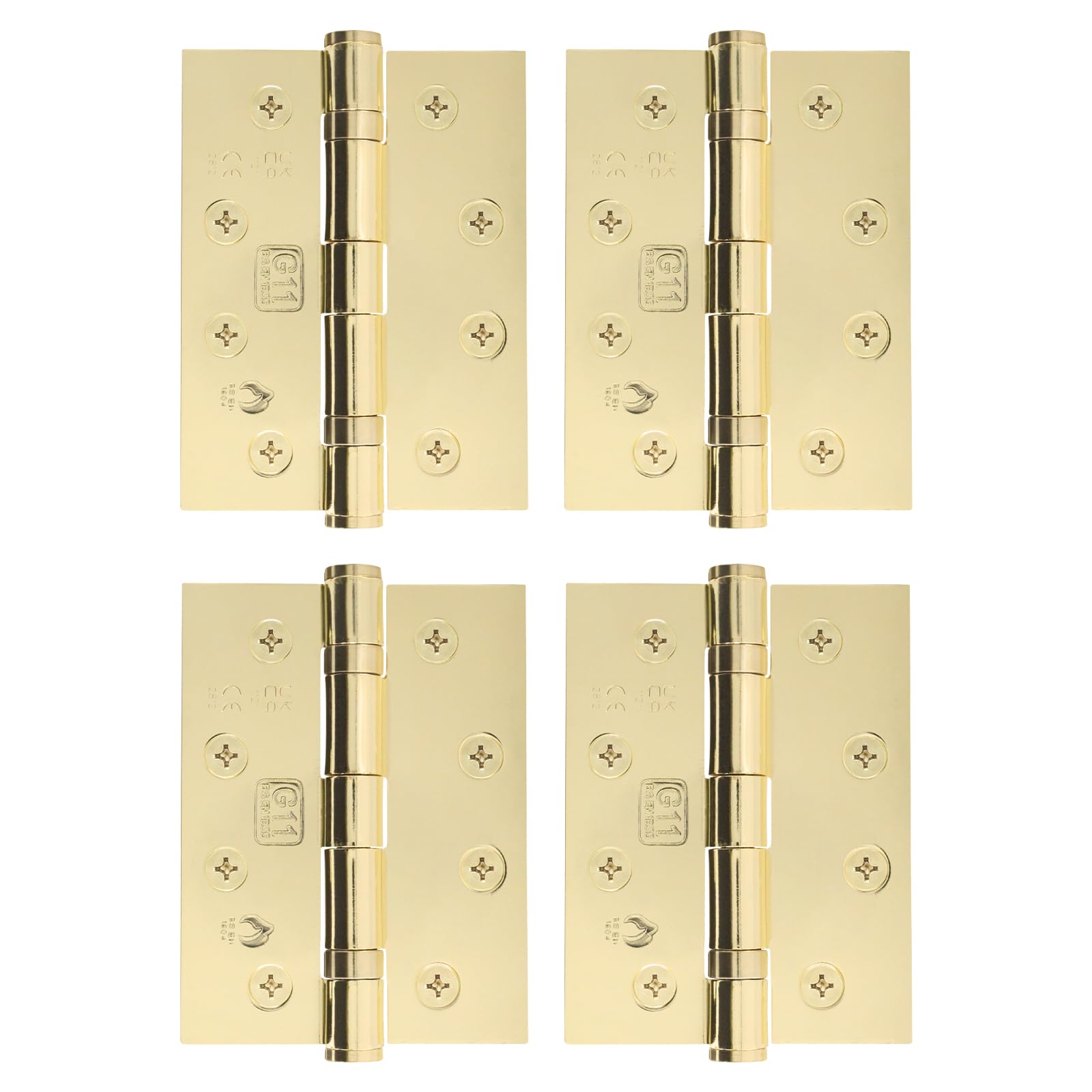 EAI Brass Door Hinges | 4 Inch / 102mm Polished Brass Internal Fire Door Hinges | 2 Pairs