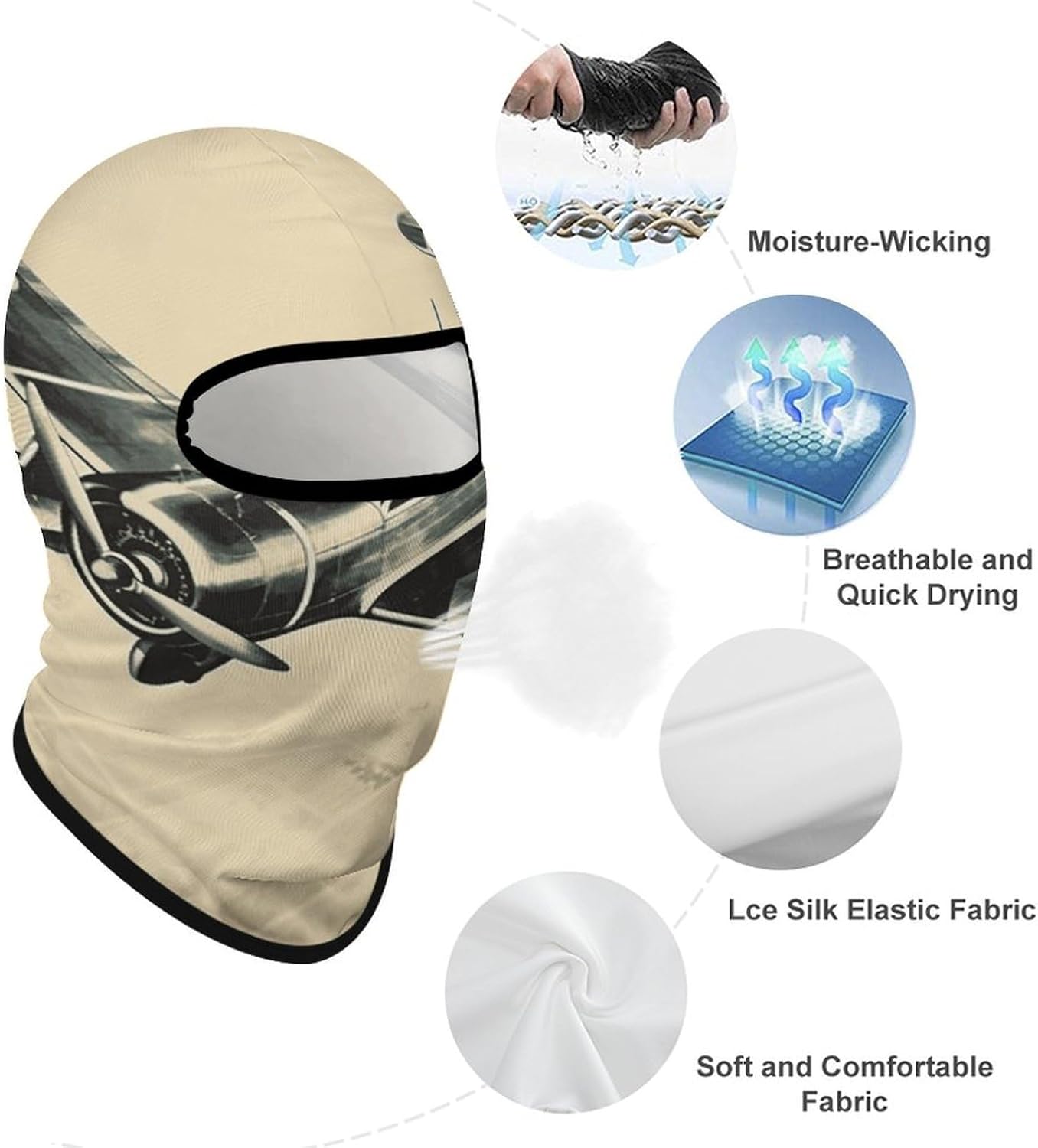 Balaclava Face Mask for Men Women Sun Protection Full Face Cover | Breathable Retro Airplane Full Face Mask Windproof Ski Mask Motorcycle Helmet Lining for Outdoor Sport Cycling