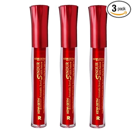 Keya Seth Aromatherapy Aromatic 100% Natural Liquid Sindoor Red with Sponge-Tip- Applicator- Long lasting Chemical free & Waterproof with Floral Pigment- 5ml (Pack of 3)