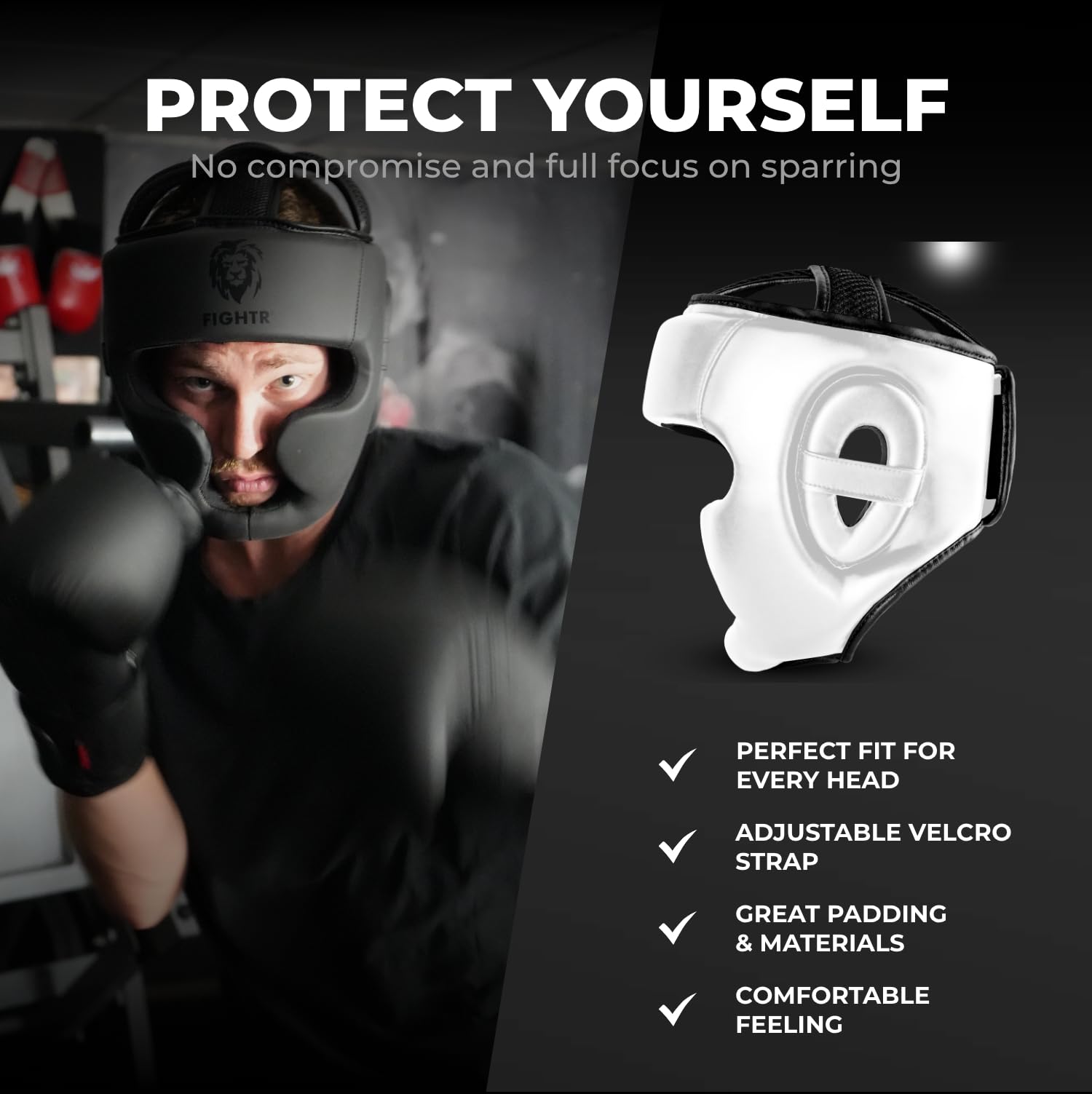 FIGHTR Protection de tête MMA avec meilleur ajustement pour une protection maximale | Casque de boxe pour sparring | Taille réglable pour boxe, MMA, Muay Thai, Kickboxing et arts martiaux