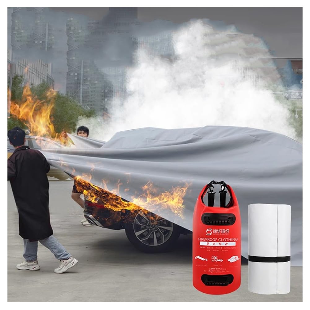 Manta ignífuga Grande - Funda ignífuga de Fibra de Vidrio para extintores de Incendios pequeños, Ideal para vehículos eléctricos y Camiones (3 x 4 m) - Herramienta de Seguridad de Emergencia