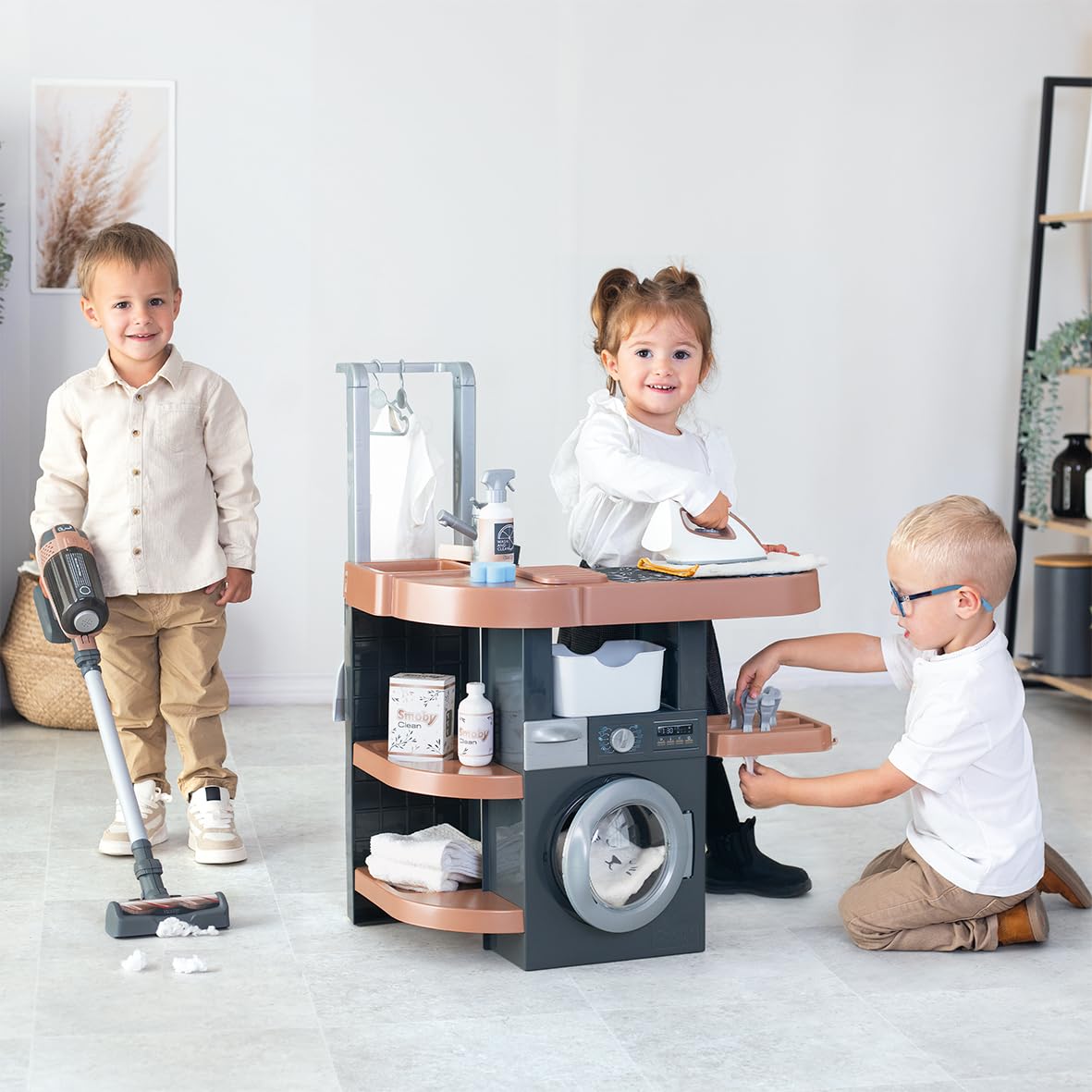 Smoby - Rowenta - Lava e pulisci il bucato - Lavatrice, lavello, stendino, asse da stiro - Numerosi accessori - Dai 3 anni - Prodotto in Francia