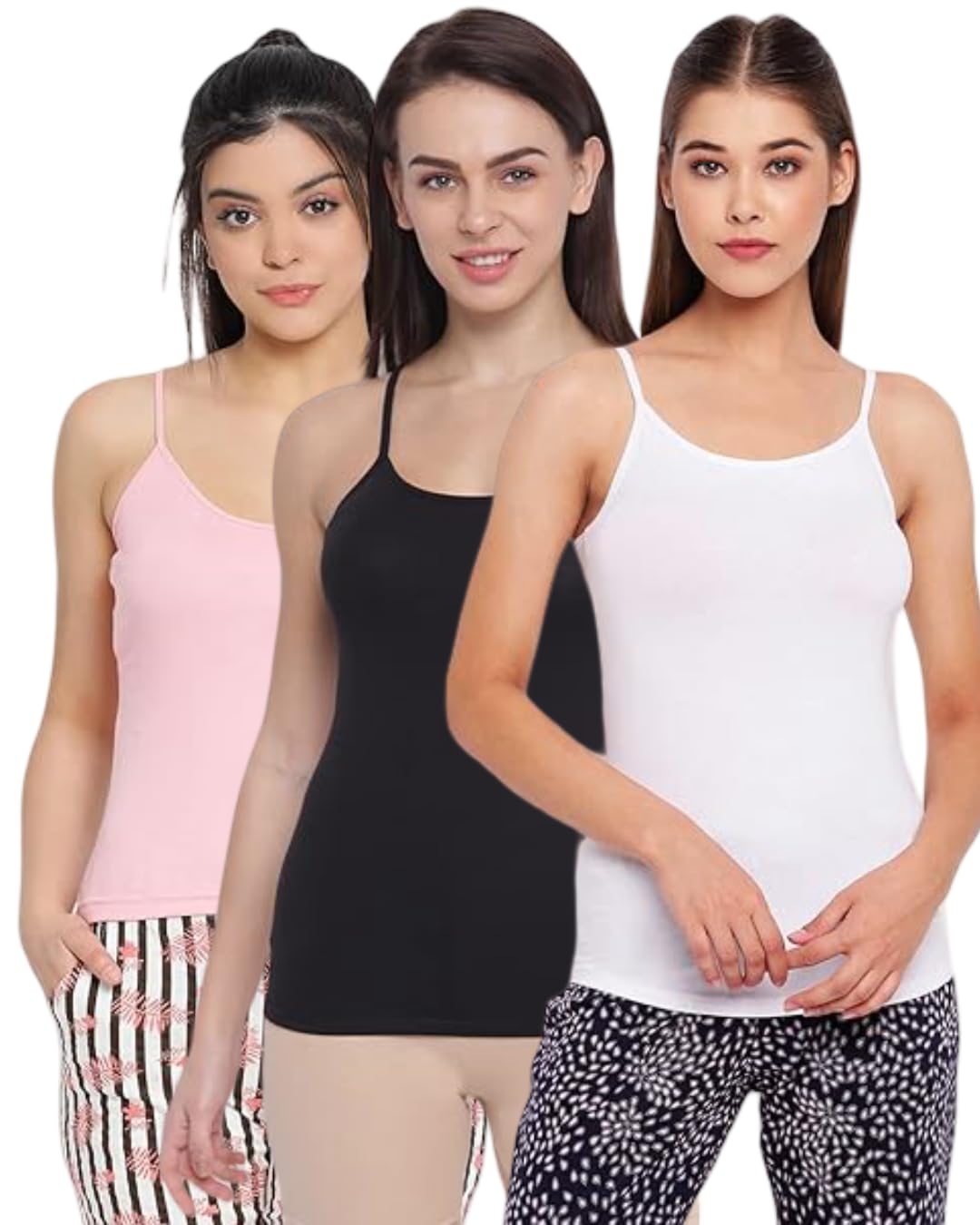 vk mart Women Cotton Camisole Combo Pack of 3 Sleeveless Spaghetti Strap Tank Tops Soft Stretchable Innerwear-picture-44