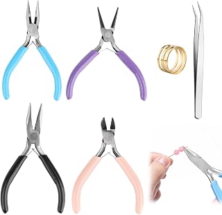 VFANDV Alicates Joyeria 4 Piezas, 4.5 Pulgadas Alicate de Punta Alicates de Punta Redonda Alicates de Corte Lateral Cortador de Alambre Alicates para Hacer Joyas con Pinza y Abridor de Anillos