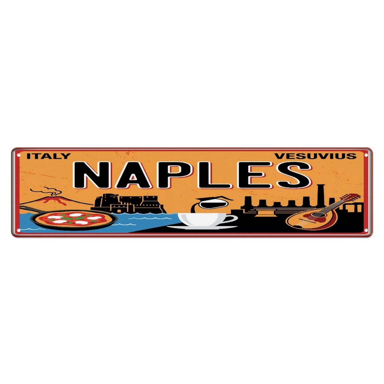 Metal Tin Sign Vintage Travel Naples Italy Vesuvius Pizza