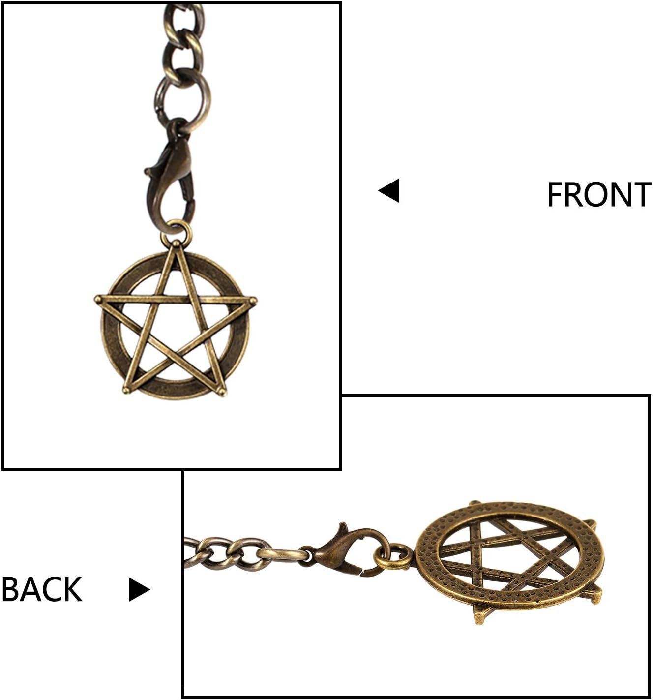TREEWETO Men's Double Albert Chain Pocket Watch Curb Link Key Chain 2 Hooks with Antique Five-Pointed Star Pendant Design Charm Fob T Bar