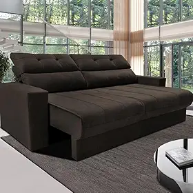 Cama inBox Sofá 3 Lugares Retrátil e Reclinável, Café, Velusoft, 190cm Largura, 95cm Altura, 86cm Profundidade