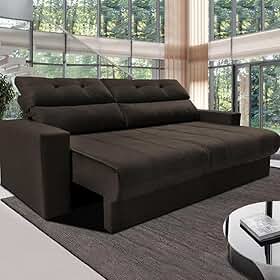 Cama inBox Sofá 3 Lugares Retrátil e Reclinável, Café, Velusoft, 190cm Largura, 95cm Altura, 86cm Profundidade