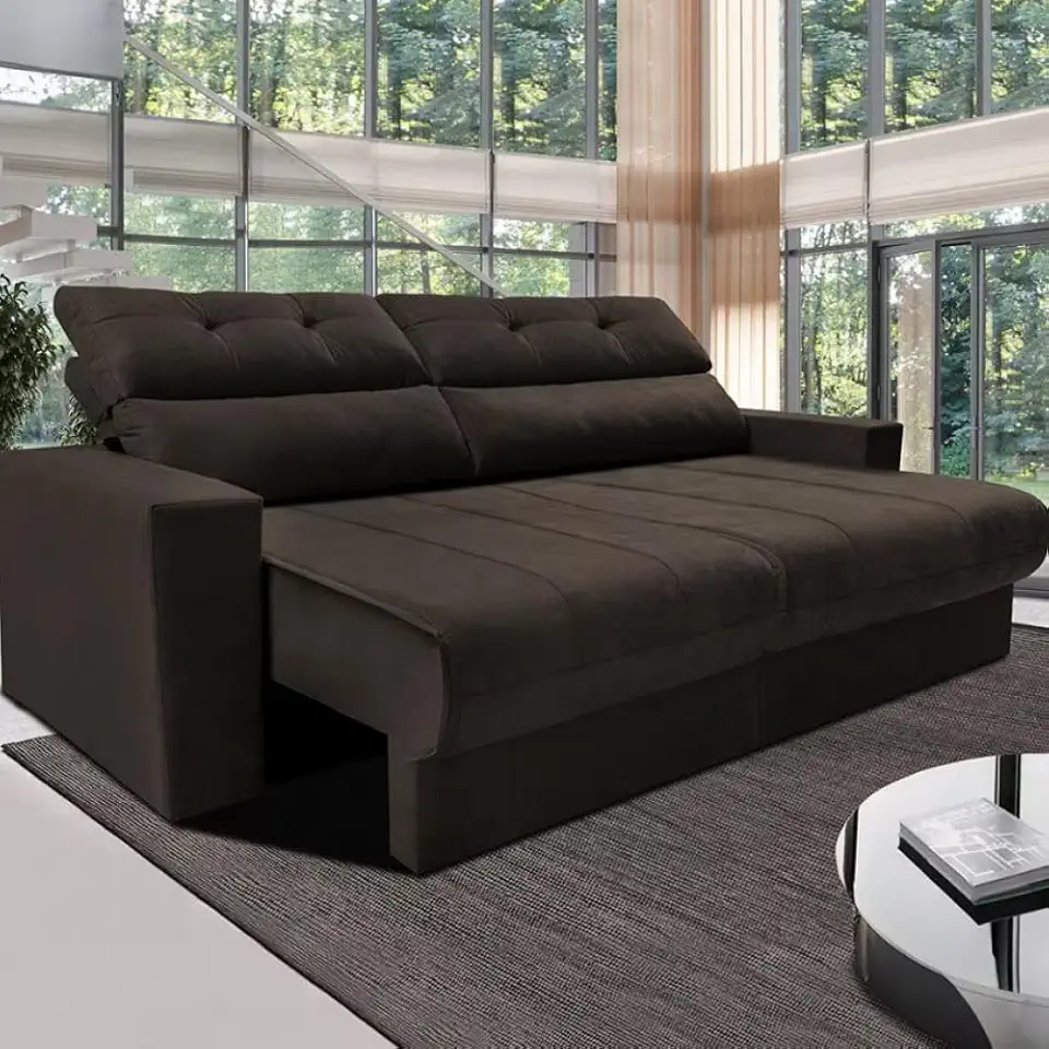 Cama inBox Sofá 3 Lugares Retrátil e Reclinável, Café, Velusoft, 190cm Largura, 95cm Altura, 86cm Profundidade