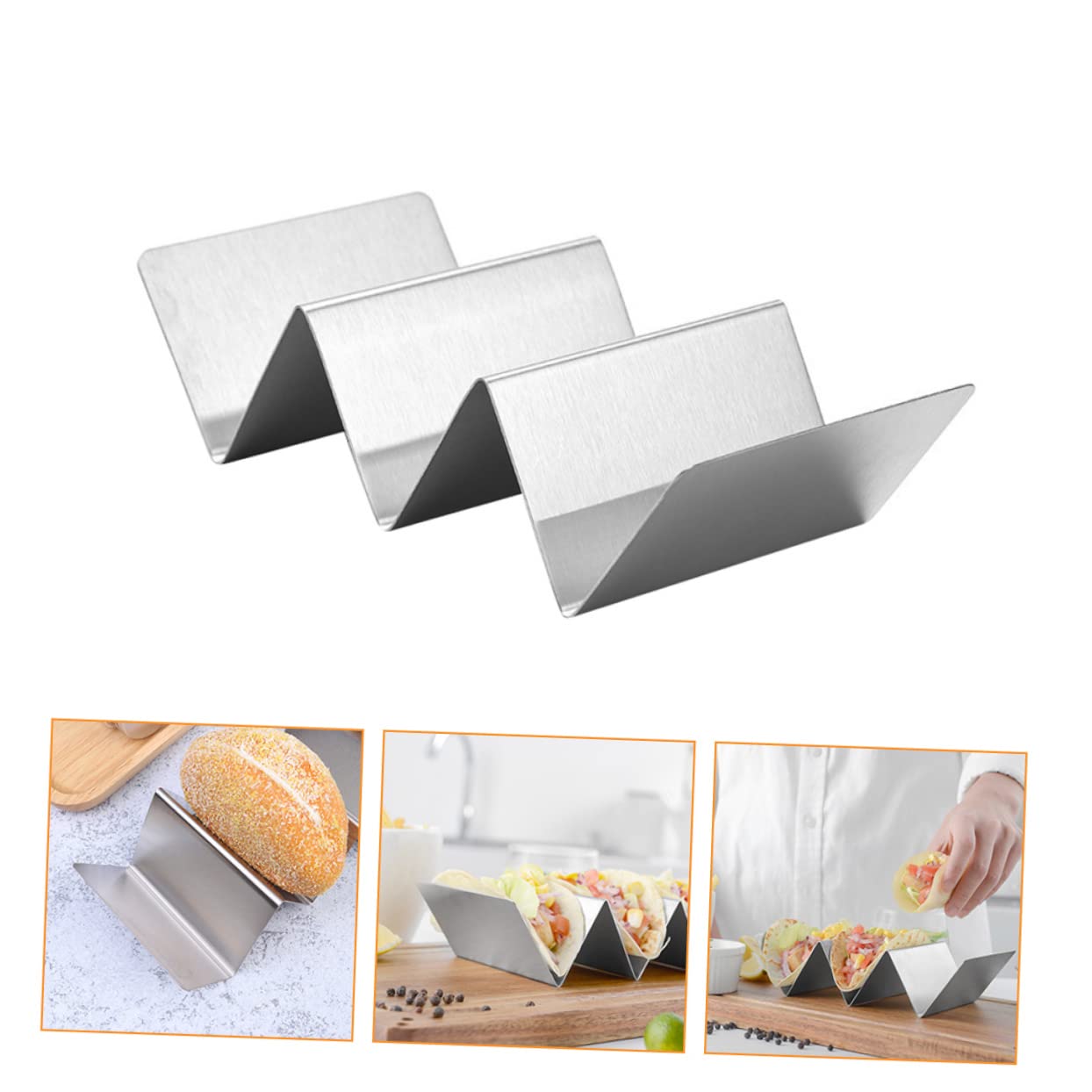 2 Series Soportes Tacos Inoxidables Estantes Compactos para Tacos Y Burritos Resistentes Acero Inoxidable para Fiestas Restaurantes Y Hogar 2 Piezas*2