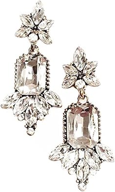 Gold Tone Art Deco Antique Vintage Retro 20s 30s Flapper Style Rhinestone Wedding Bridal Prom Earrings