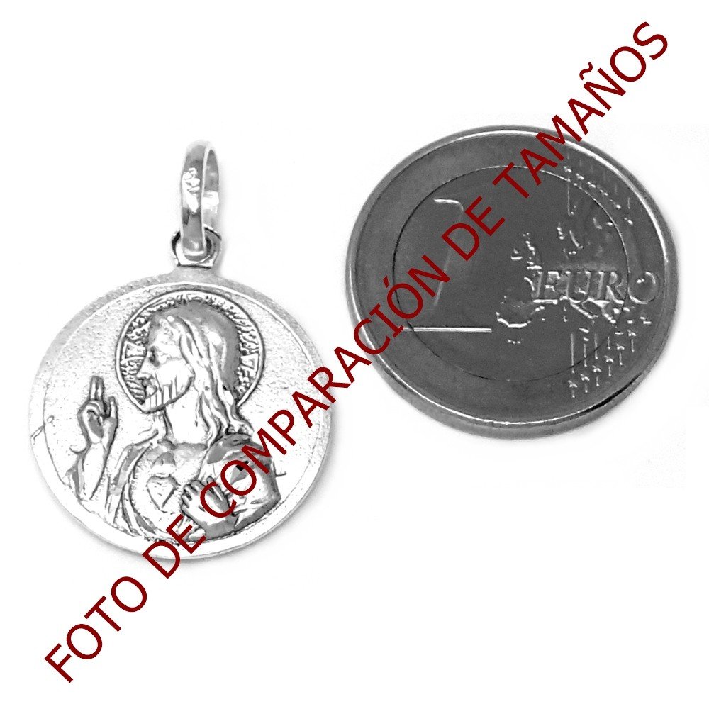 Medalla plata ley 925m Escapulario Corazón de Jesús Virgen del Carmen 21mm.