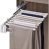 Single-row Wardrobe Organizer Storage Rack Push-pull Hanger for Storing 10 Pants Trousers Jeans Scarf,SGS Certified Damped Sliding Rail-White Decoration