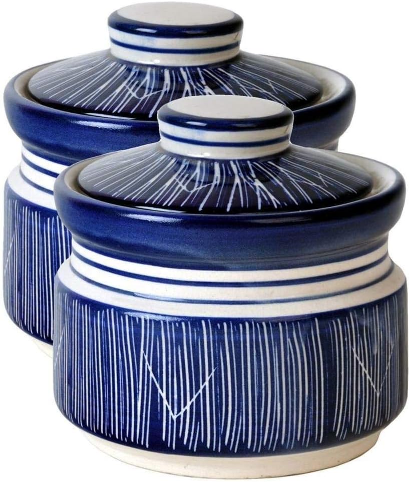 Craftghar Ceramic Kitchen Storage Jars, Ghee Pot Blue Ideal for (Curd, Pickle, Spices, Chutney, Dry Fruits, Sugar etc)