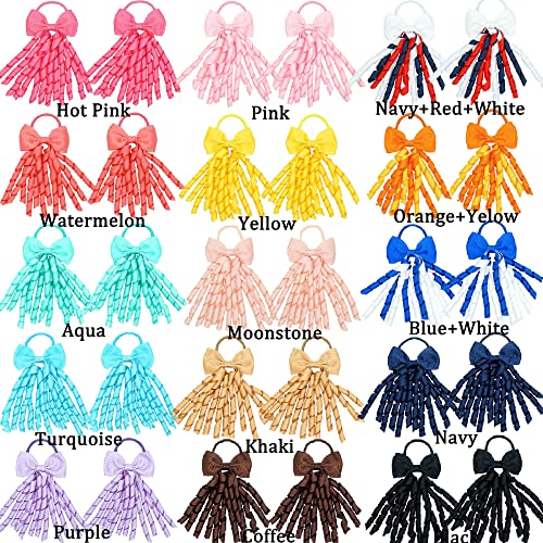 30Pcs Cheer Bows For Girls,Curly Koker Ponytail Holder,Grosgrain Ribbon Cheerleading Hair Bows Elastic Hair Ties For Toddlers Teens Senior Cheerleader Back To School Hair Accessories #TOP2