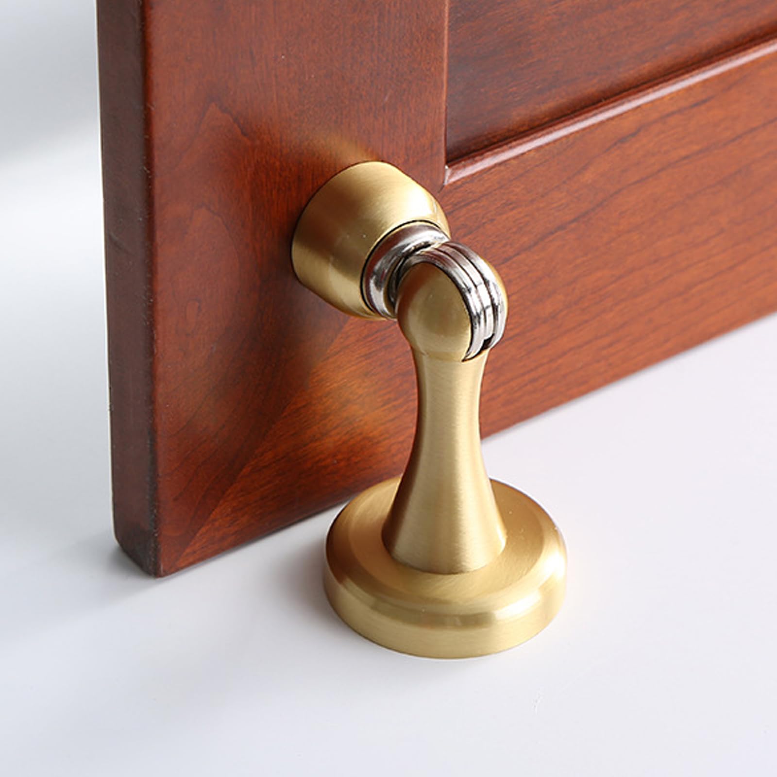 Magnetic Door Stopper, Upgrade Punch-Free Mechanical Silent Floor Door Stop, Adhesive Magnetic Suction Door Stopper Wall Protector, Adjustable No Drilling Mechanical Floor Door Stopper (Brass